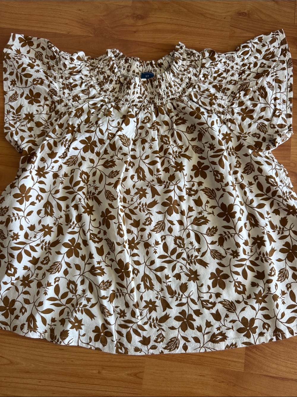 Old Navy White Top with Brown Floral Smocking